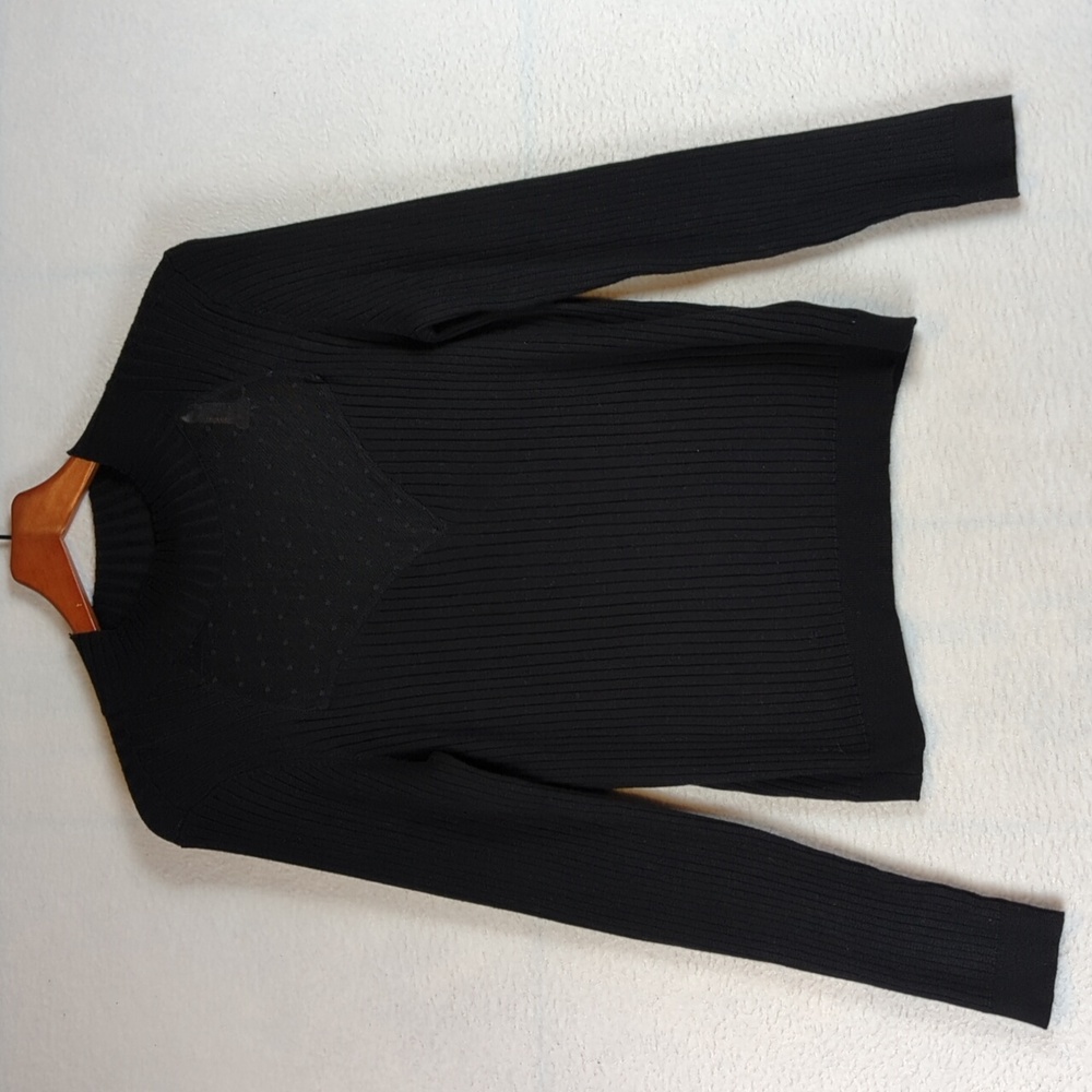 Society 212 Black Mesh Ribbed Mock Neck Long Sleeve Shirt‎ XL
